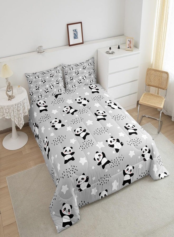 Homewish Cute Panda Full Size Comforter Set,Kawaii Animals Bedding Set for Adults Teens,Children Black White Gray Comforter Luxury Cartoon Panda Quilt Set Room Decor 3Pcs - Image 5